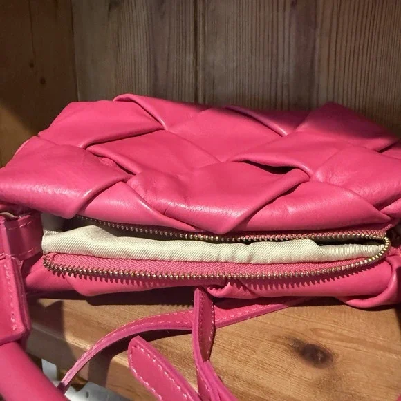 Valentina Fiore Italian Leather Magenta Woven Hand Shoulder‎ Bag Purse Handmade - Picture 10 of 10